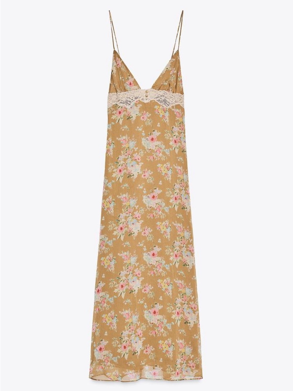 Zara Floral Lace-Trim Slip Dress in Mustard Floral